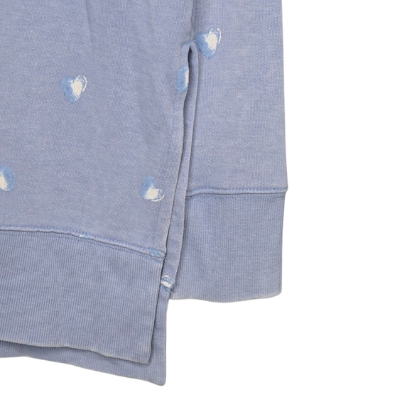 Lucky Brand Blue White Embroidered Hearts Oversized Crewneck Sweatshirt Size XS - Picture 3 of 5